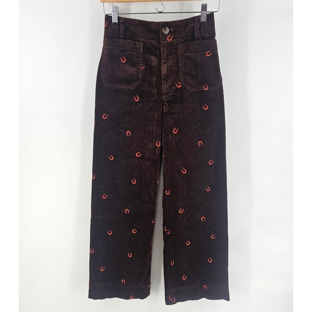 Maeve Anthropologie Colette Pants 25 Tall Brown Horseshoe Corduroy Wide Leg